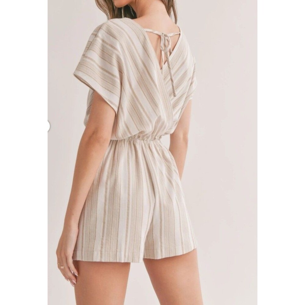 Sadie & Sage x Anthropologie Harmonize Romper Womens Size Small Beige Stripe NWT - Picture 7 of 11